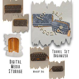 Travel Organizer Set Mustard Southwest Geometric Cosmetic Pouch Wallet New w Tag